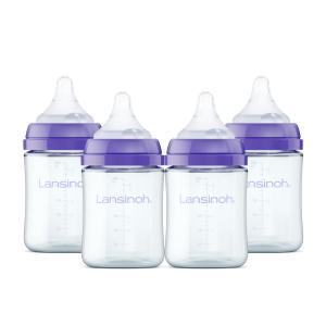 Lansinoh AntiColic Baby Bottles, BPAFree Plastic, 5 Ounces, 4 Count, Extra Slow Flow Nipples (Size XS), Breastfeeding Bottle with NaturalWave Design