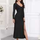 BWQ Women's 2025 Fall Long Sleeve Mesh Sheer Dress Bodycon Split Cocktail Wedding Guest Maxi Dresses (M)