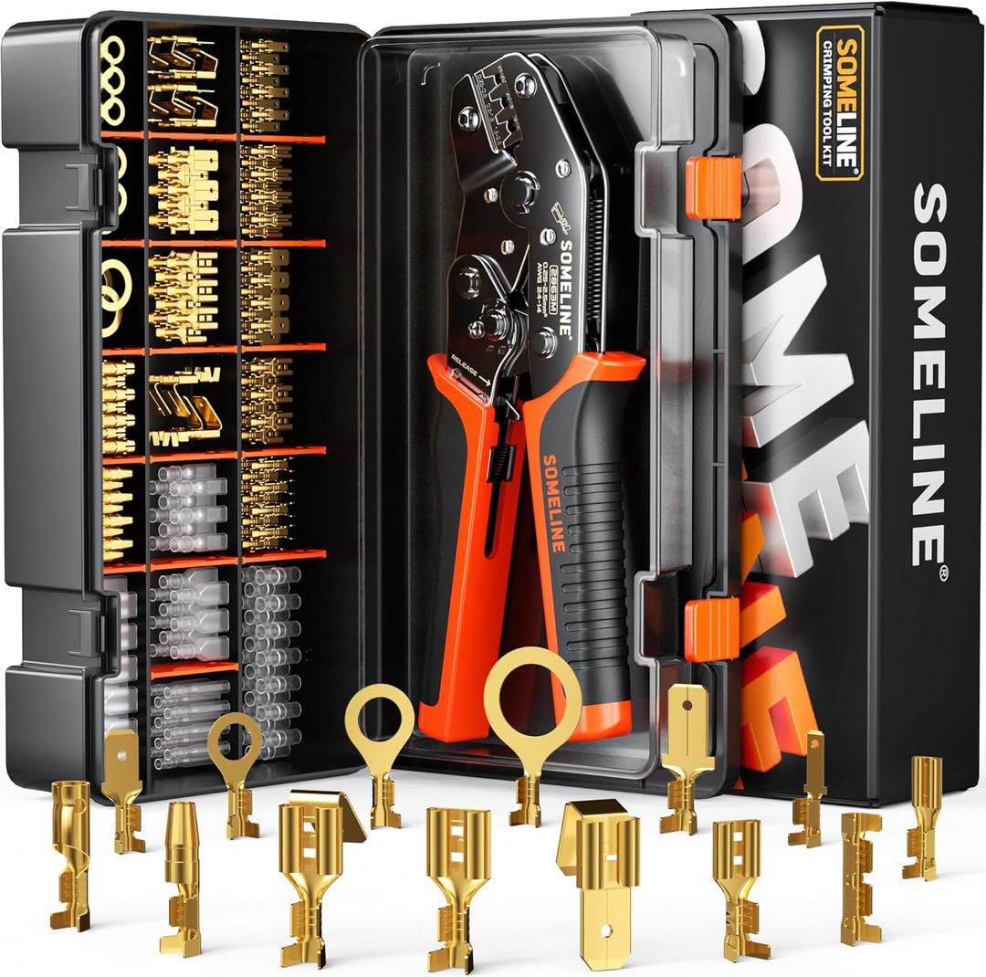 SOMELINE Open Terminal Connector Crimping Tool Kit, with 14 Sizes Wire Terminals, Male Female Disconnect Terminals, 24-14 AWG Crimper, Ratcheting Wire Crimper, Crimping Pliers, Wire Crimp Tool