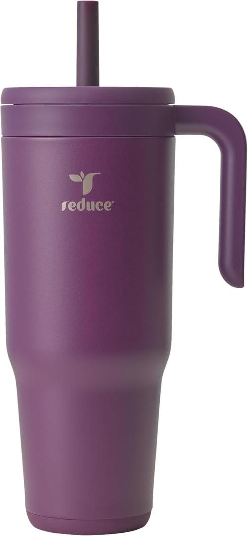 REDUCE Chiller Vacuum Insulated 40 oz Tumbler with Spill-Proof Silicone Straw - Sustainable Tritan Lid with Water Intake Markers - Soft Sit Base Travel Mug - Dishwasher Safe - Midnight Plum