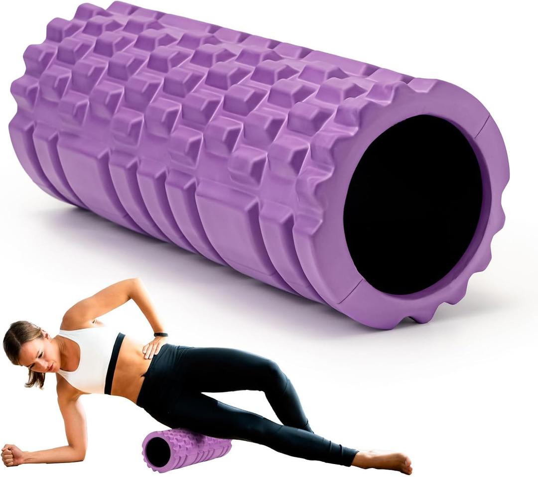 Foam Roller for Muscle Massager, Patented 13" High Density Exercise Roller for Muscle and Myofascial Trigger Point Release, Yoga, Back Roller for Fitness, Yoga (Purple) 