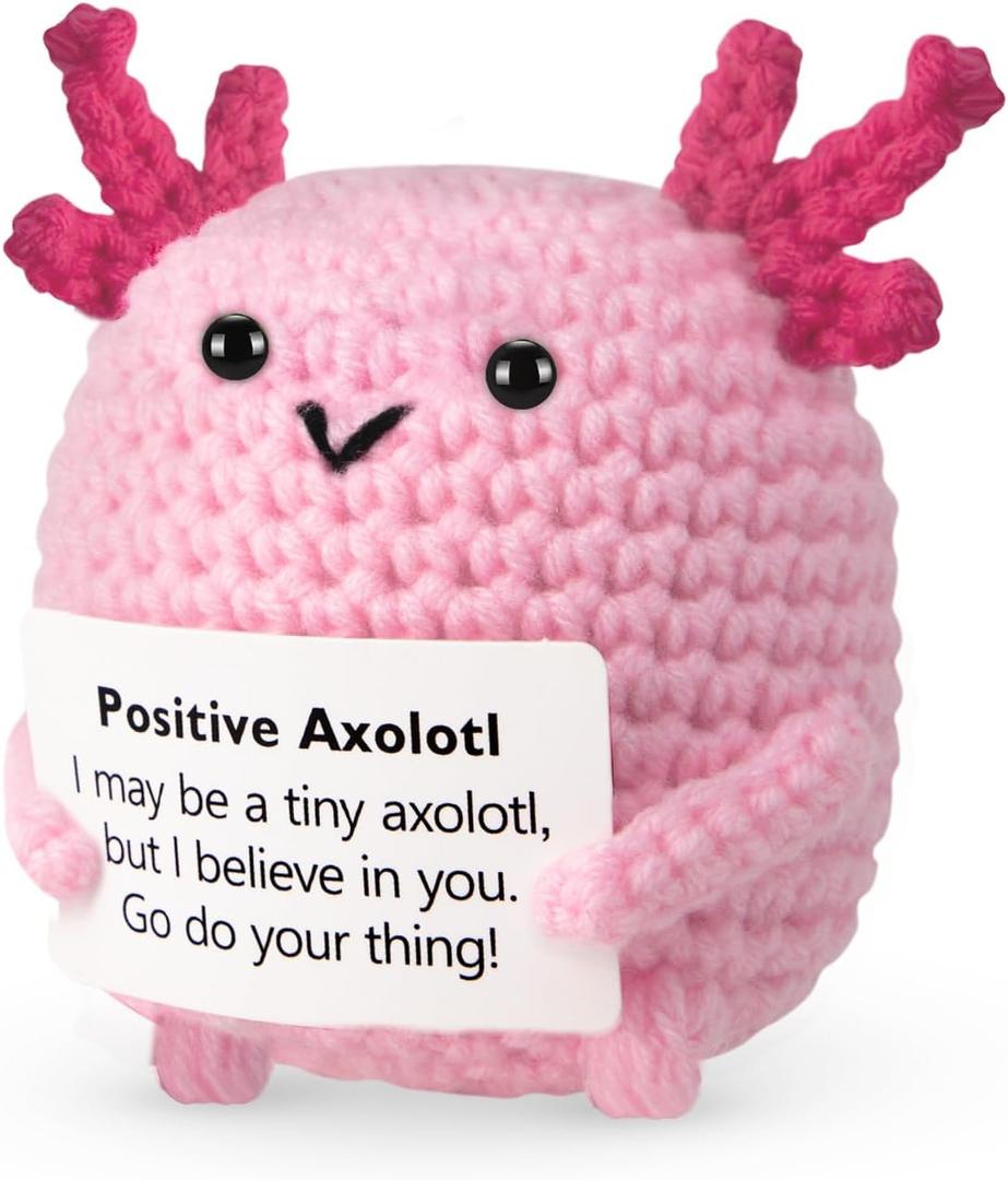 Positive Gifts for Women, Birthday Graduation Teacher Appreciation Gifts for Girls Friends Daughter Sister Teens Coworker, Emotional Inspirational Support Cheer Up Handmade Crochet Axolotl Desk Decor
