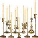 12 Pcs Candlestick Holders Gold Metal Taper Candle Holders Decorative Vintage Modern Table Centerpiece Decorations for Wedding Christmas Anniversary Dinner Party(Brass Gold,Vintage Style)