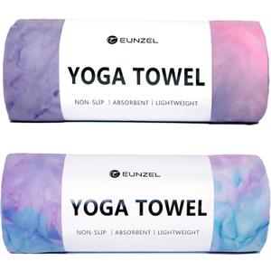 Eunzel 2 Pack Hot Yoga Towel Non Slip Yoga Mat Towel Non-Slip Sweat Absorbent Microfiber Towel for Hot Yoga, Pilates and Workout 72" x 26.5", Purple & Blue/Purple & Green