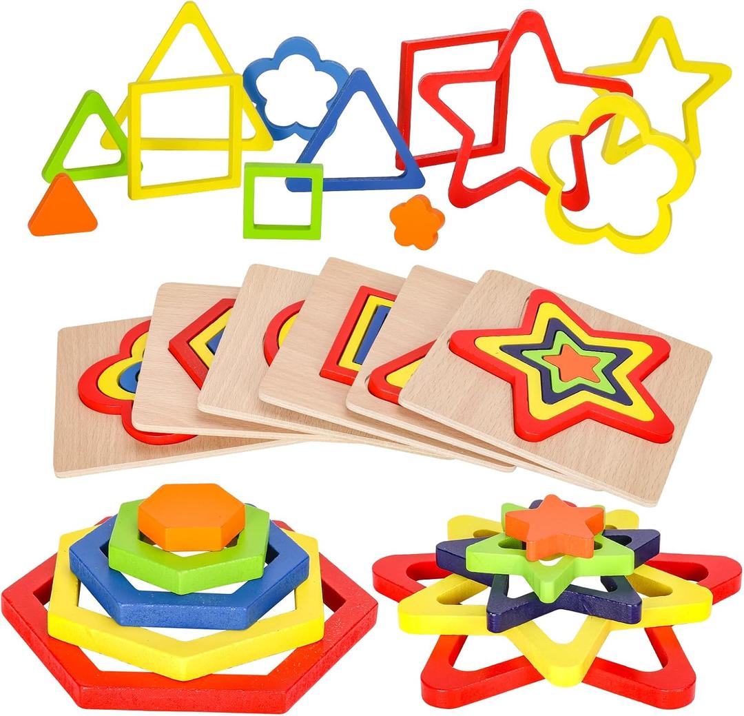 Toddler Puzzles Montessori Toy Wooden Shape Sorting Puzzle Sensory Toy Toddler Activities Preschool Learning Educational Autistic Developmental 1 2 3 Year Old Girl Boy 1-3 Dementia Game Easter Gift