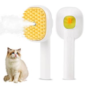 3-in-1 Cat & Dog Steam Brush USB Rechargeable Spray Grooming Comb with Silicone Teeth Anti-Static, Shedding Control & Massaging for All Hair Types Long/Short Hair Pets