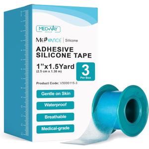 MedVance Silicone Tape Medical, Perforated Surgical Tape Sensitive Skin, Waterproof Tape for Skin, Medical Tape for Wound Care, Eyelash Tape, Gentle Skin Tape, 1" Width (3 Pack, 54 Inches)