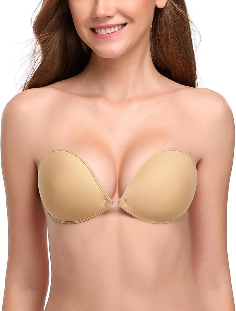 Wingslove Adhesive Bra Reusable Strapless Self Silicone Push-up Invisible Sticky Bras for Backless Dress (Beige, C)