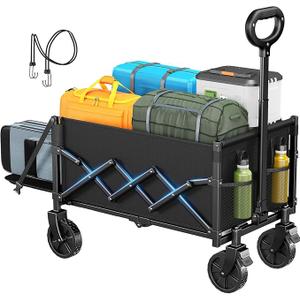 Foldable 4-Wheel Portable Cart with Large Capacity Basket | Heavy Duty Utility Wagon for Camping, Grocery Shopping, Outdoor Picnic, Travel & Storage