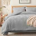 Zzlpp Queen Comforter Set 7 Pieces, Light Grey Tufted Bed in a Bag with Comforter and Sheets,All Season Boho Bedding Sets with Comforter, 2 Pillow Shams, 2 Pillowcases, 1 Flat Sheet, 1 Fitted Sheet