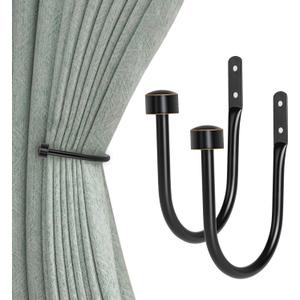 TONIAL Curtain Holdbacks, Decorative Curtain Tieback for Wall Black Window Drapery Hold Backs Large with Round Finials (1 Pair/2 Pack)