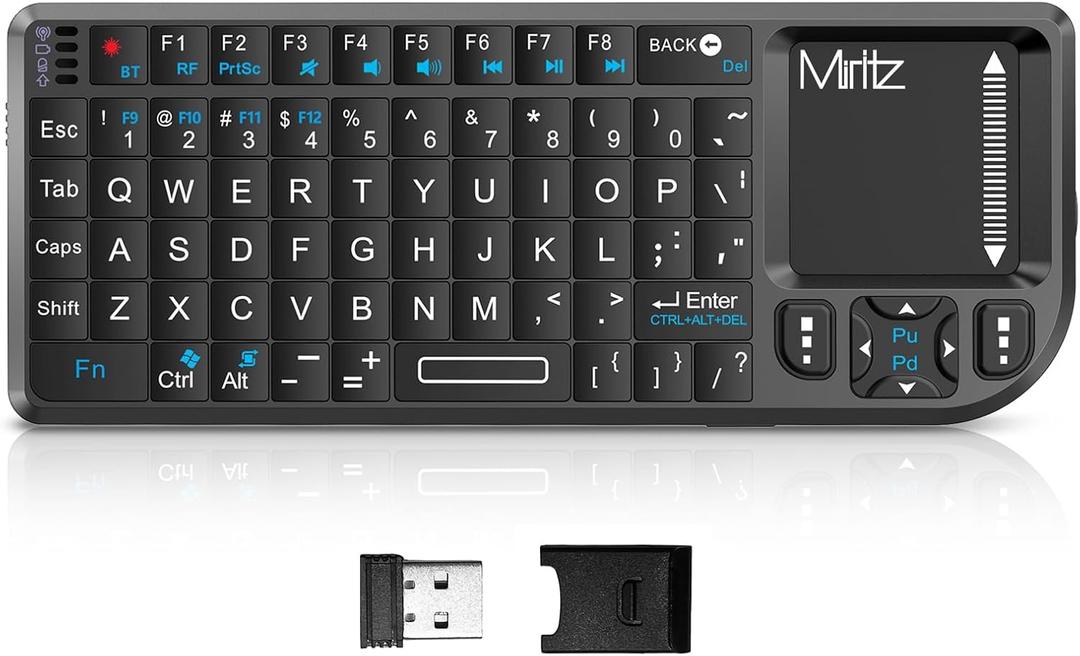 K808 Ultra-Thin Mini Keyboard with Touchpad, Bluetooth &2.4G Dual Mode & Backlit, USB-C Rechargeable, Compatible with iPad, Mac, Windows, Android - Portable for Travel, Office, Home - Black