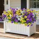 Alupssuc 24 Bundles Artificial Flowers for Outdoors, Fake Spring Flowers for Decoration, UV Resistant Realistic Pansies with Eucalyptus Silk Faux Flowers for Porch Patio Yard, Purple Yellow White