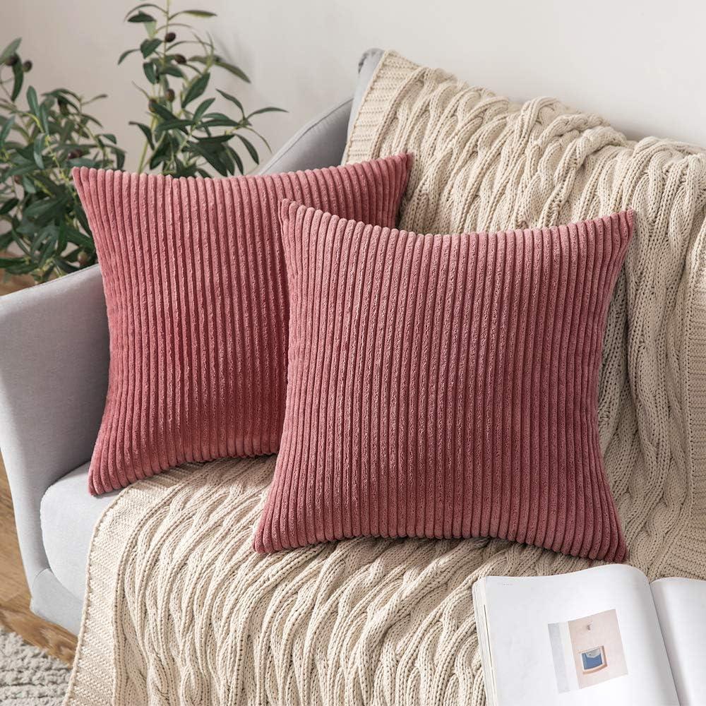 MIULEE Winter Pack of 2 Corduroy Soft Soild Decorative Square Throw Pillow Covers Cushion Cases Pillow Cases for Couch Sofa Bedroom Car 18 x 18 Inch 45 x 45 cm Cranberry Red