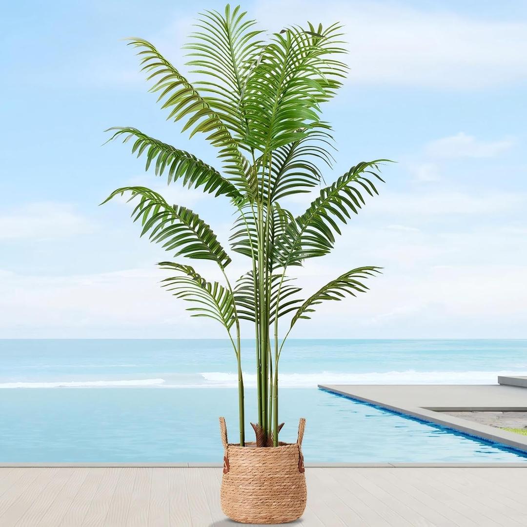 Artificial Palm Tree 5.5FT Tall Fake Tree Nearly Natural Large Tropical Faux Plant Faux Areca Palm Tree with Real Bark Design Artificial Silk Plant for Outdoor Home Office Living Room Decor