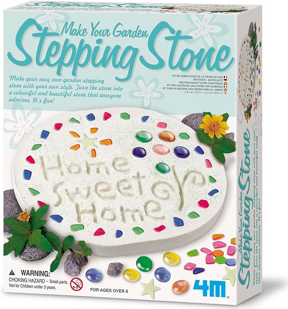 4M: Make Your Garden: Stepping Stone - DIY Ceramic Yard Decor Kit, All-in-1 Art & Craft Set, 7.5" Mold, Decorate W/Beads-Glitter-Stones, Kids Ages 8+