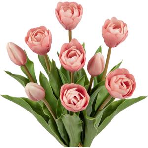 DILATATA 9 Pcs Artificial Tulips Flowers Pink Real Touch Fake Latex Tulips Flowers for Mother's Day 14" Faux Tulip Faux Flower for Vase Centerpieces Home Wedding Bouquet