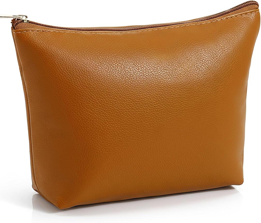 Kigeli PU Leather Makeup Bag for Women Gift Cosmetic Pouch for Purse Waterproof with PU Leather Travel Toiletry Organizer with Zipper for Women Bridesmaid Friend Gift(Brown)