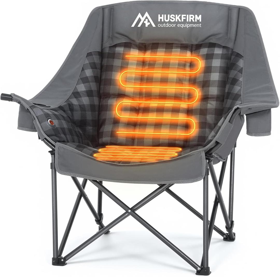 Oversized Heated Camping Chair with 3 Levels Adjustable Temperature Grey