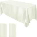 MCEAST 2 Packs Satin Tablecloth 102 x 58 Inches Rectangular Table Overlay Cover Bright Silk Tablecloth Smooth Fabric Table Decor for Wedding Banquet Decoration (Ivory)