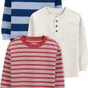 Simple Joys by Carter's Boys 3-Pack Long Sleeve Shirts (Ivory Space Dye/Maroon Stripe/Navy Rugby Stripe)