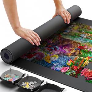 Puzzle Mat Portable Puzzle Mat Roll Up (Black, Extra Large), 500-3000 Pieces Puzzles