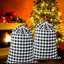 2PCS 28''x47'' Jumbo Christmas Drawstring Gift Bags, Santa Bags Extra Large, Buffalo Plaid Christmas Gift Bags Santa Sack with Drawstring,Heavy Xmas Bags for Xmas Holiday Gift Giving and Party Decor (Black and White Grid)