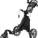 KVV 3 Wheel 360 Rotating Front Wheel Golf Push Cart Open and Close in ONE Second-Free Umbrella Holder Included (Black/Charcoal)