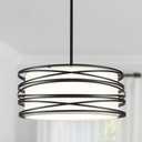16" Black Drum Pendant Lighting Kitchen Island 3-Light Modern Farmhouse Chandelier with White Fabric Shade Rustic Hanging Light Fixtures for Dining Room Hallway Bedroom Foyer