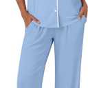 Ekouaer Pajamas for Women Set Button Up Soft Pjs Short Sleeve 2 Piece Lounge Sets Comfy Sleepwear 2XL