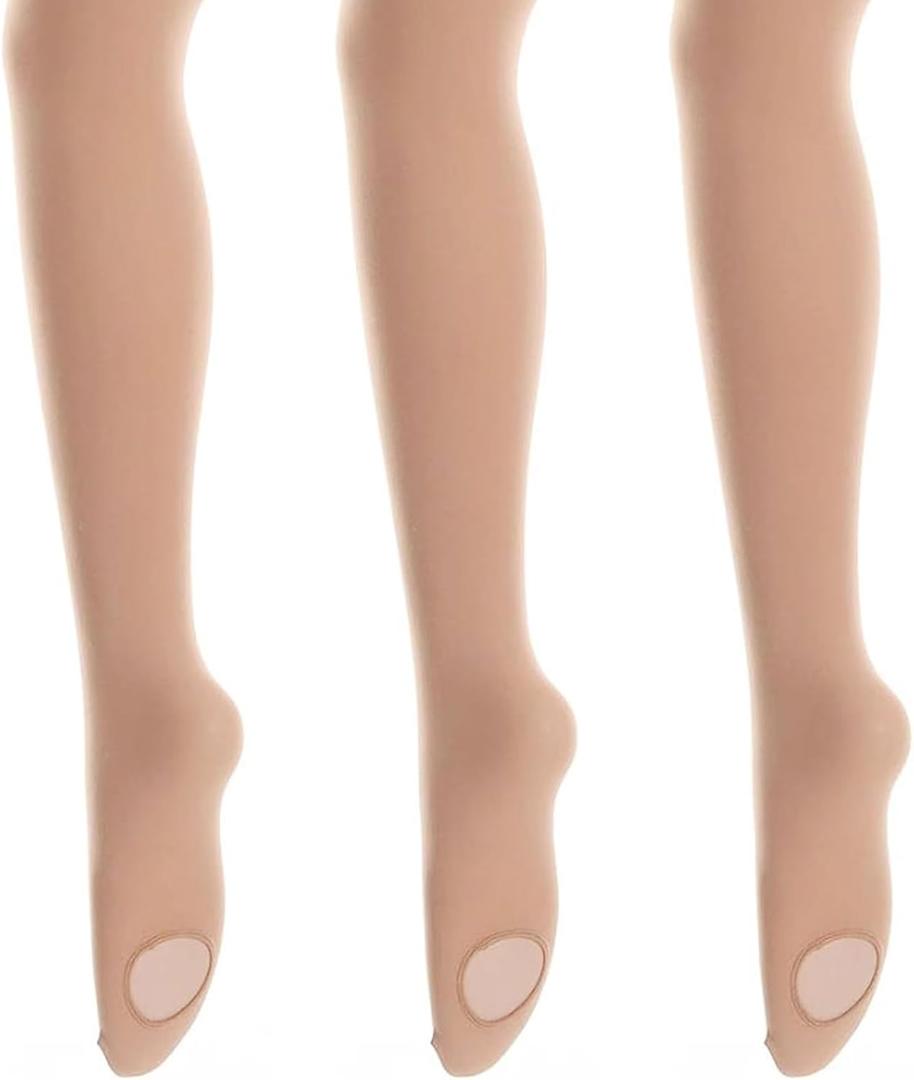 MANZI 3 Pairs Women's Girls' Basic Convertible Transition Ballet Dance Tights 40-Denier (Beige, L)