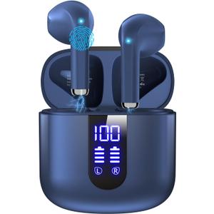 Bluetooth Headphones with Deep Bass Stereo, 48H Playback Ear Buds with LED Power Display, Lightweight