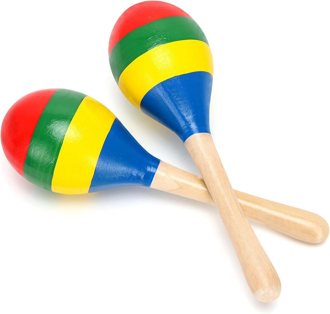 2 Pcs Maracas, 7.9 Inch Hand Percussion Rattles, Wooden Rumba Shaker Hand Musical Instruments with Clear Rhythm for Music Learning (Colorful-7.9 Inch)