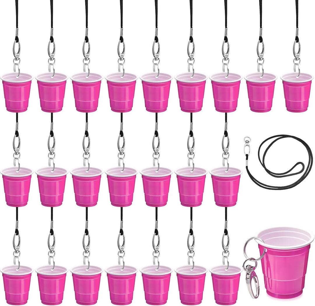 30 Set Shot Glass Necklaces Cups with Lanyard 2 oz Clip Wristlet Plastic Mini Shot Glasses Adult Party Favor for Wedding Birthday Fiesta (Hot Pink)