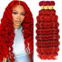 Red Human Hair Bundles Deep Wave 26 28 30 Inch Curly Human Hair 100% Unprocessed Brazilian Virgin Hair 3 Bundles for Women Wet and Wavy Hair Bundle Extensions