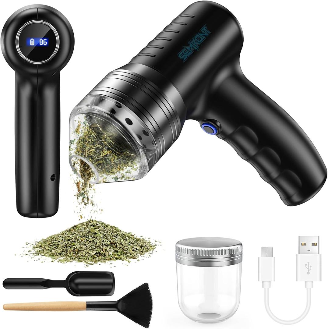 Electric Herb Grinder  USB Rechargeable Automatic Grinder with Digital Display | 1.5 g Single Grinding | Perfect for Kitchen Herb Grinders & Spice Grinding | Includes Storage Jars & Funnels (Black)