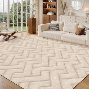 Ciicool 6x9 Large Area Rug for Living Room,Beige Washable High-Low Pile