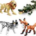 KAZI Forest Animals Toys - Building Toys for Kids - Fox,Lion,Wolf,Crocodile Animal Building Kit,Creative Play and Display Gift Idea for Boys and Girls Ages 8 Years Old and Up,Easter Basket Stuffers