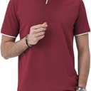 Aiyino Men's Muscle V Neck Polo Shirts Slim Fit Short Sleeve Cotton Golf T-Shirts Ribbed Knit Soft Tees (Red, L)