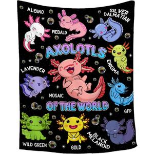 Axolotls of The World Throw Blanket,Axolotls Blanket Gifts, Ultra Soft Lightweight Flannel Blankets Warm Fuzzy Cozy Plush Blankets for Couch Sofa Bed Living Room,Kids Size-40"x50"