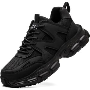 Hogent Steel Toe Shoes for Women Men Wide Non Slip Composite Work Sneakers Indestructible Comfortable Safety Tennis Shoes Lightweight Breathable Construction Sneakers Puncture Proof Ergonomic Design (10 Women/8.5 Men, Black)