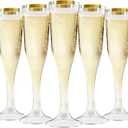 Zcaukya 100 Plastic Champagne Flutes, 4.5oz Clear Disposable Hard Stemware Cups with Golden Rim, Plastic Champagne Glasses for Wedding, Graduation Party, Bridal Shower, Birthday Party