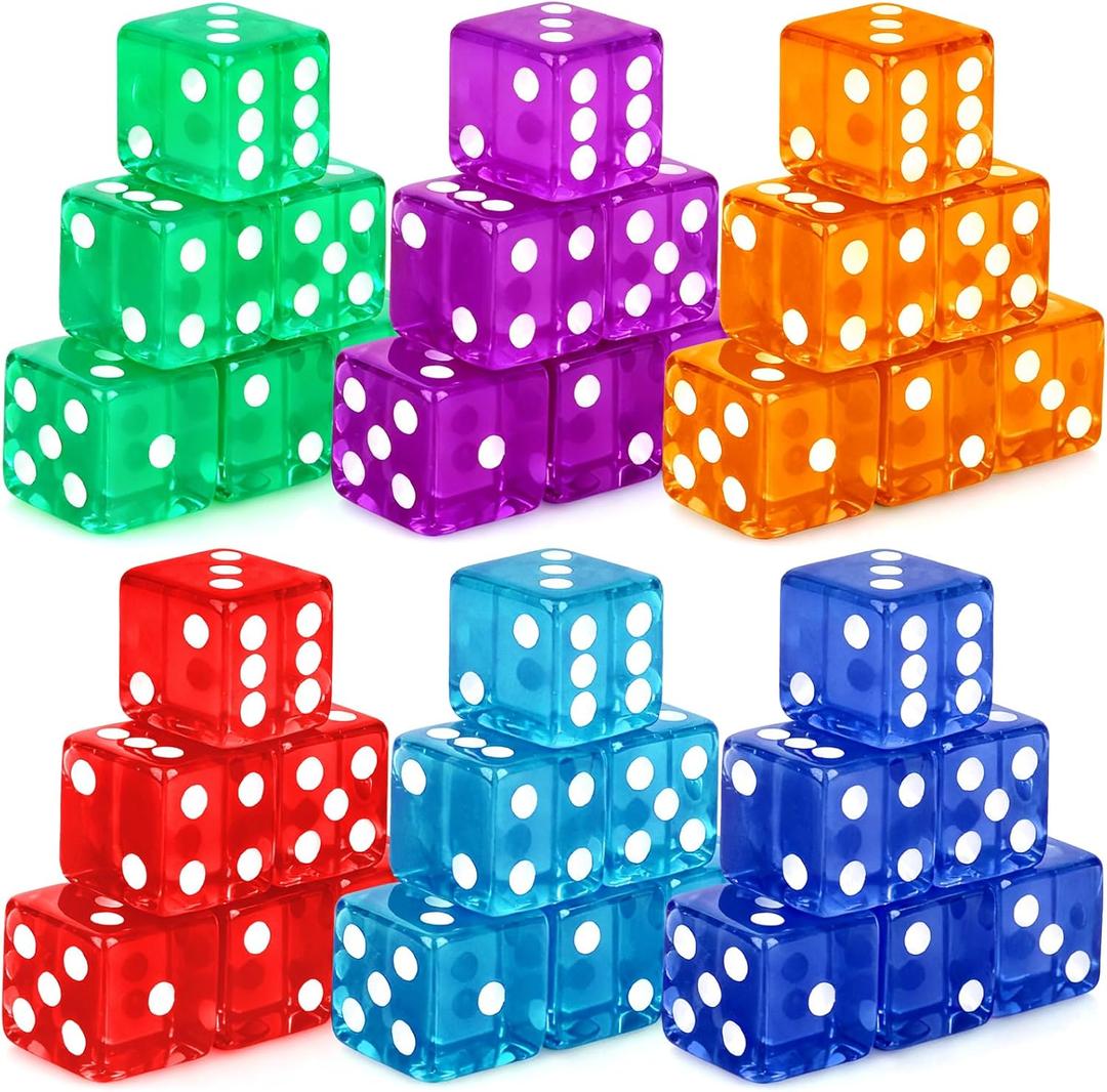 Hooqict 36 Pieces Casino Dice Set 19mm Large Dice Game Acrylic 6 Sided Colored Dice Bulk for Casino Vegas Math Classroom Supplies Board Games (Red, Blue, Purple, Green, Orange)