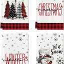 Artoid Mode Red Black Buffalo Plaid Snowman Xmas Trees Christmas Kitchen Towels Dish Towels, 18x26 Inch Daily Seasonal Winter Decoration Hand Towels Set of 4