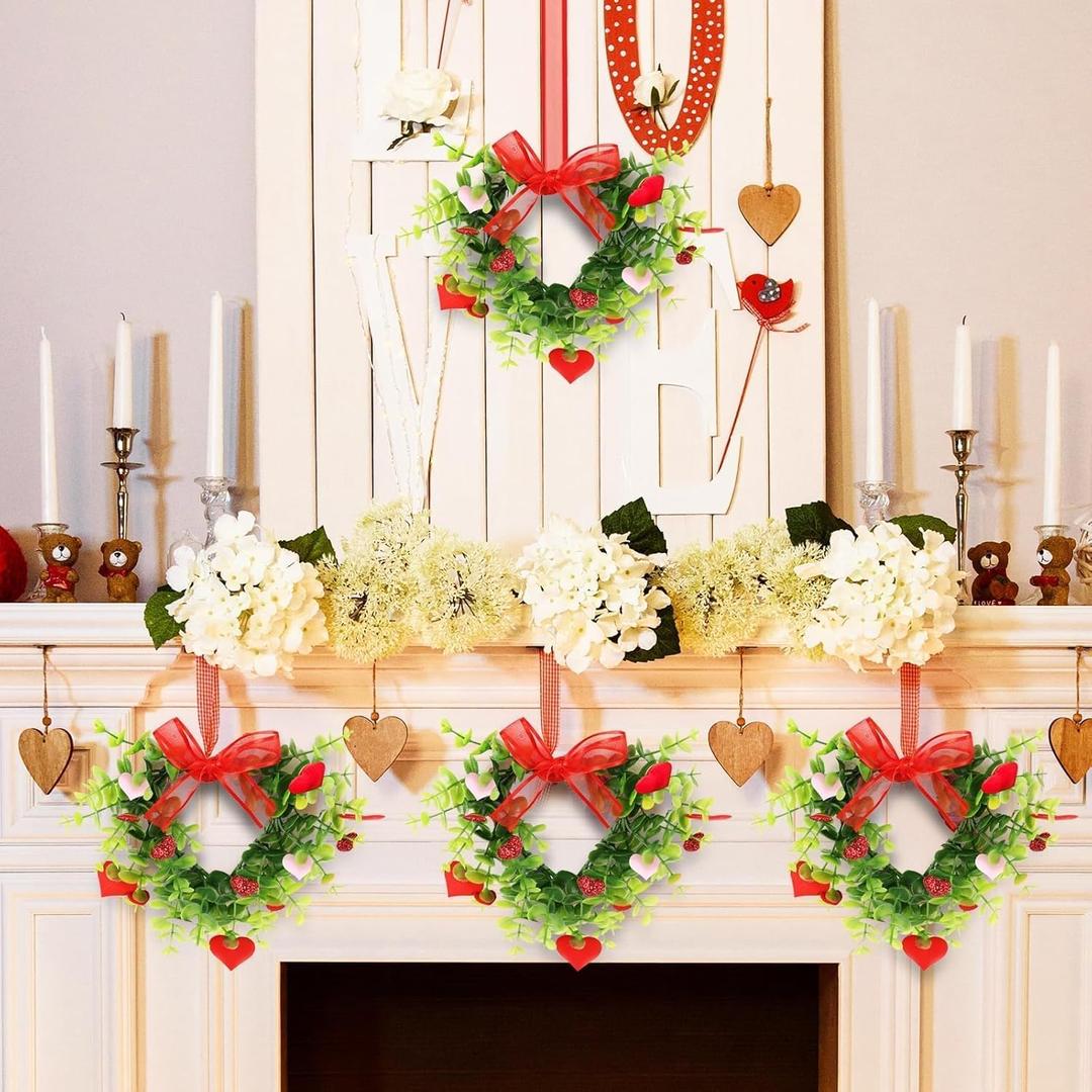 6 Sets Valentine's Day Heart Wreath Artificial Red Berries Heart Swag Kitchen Cabinet Wreaths Hanging Valentines Day Wreaths for Front Door Window Wedding Birthday Home Decoration