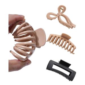 3 PCS Silicone Flexible Hair Claw Clips for Women Soft Bendable Claw Clip Scalp-Safe Soft Cloud Hairclip for Thin and ThickBlack + Dark Khaki + Light Khaki