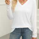 Soft Long Sleeve Shirts for Women, V Neck Lightweight Long Sleeve Tops for Women Loose Fit Basic Tunic Shirts Trendy (White, L)