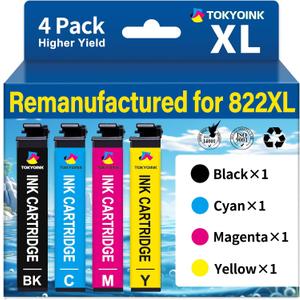 TOKYOINK 822XL Ink Cartridges Combo Pack Remanufactured Replacement for Epson 822 Ink Cartridge T822XL for Workforce Pro WF-3820 WF-3823 WF-4820 WF-4830 WF-4833 WF-4834 Printers Ink (4 Pack) TOKYOINK 822XL Ink Cartridges Combo Pack Remanufactured Replacement for Epson 822 Ink Cartridge T822XL for Workforce Pro WF-3820 WF-3823 WF-4820 WF-4830 WF-4833 WF-4834 Printers Ink (4 Pack)