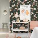 2 x HAOKHOME Peel and Stick Wallpaper Floral Removable Stick on Contact Paper for Bathroom Green/Beige/Black 17.7in x 9.8ft