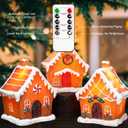 Christmas Gingerbread House Tabletop Decoration Lighted Christmas Village House Real Wax Battery Operated with Remote Flickering LED Light Christmas Village Decor for Mantel Desk Table Centerpiece
